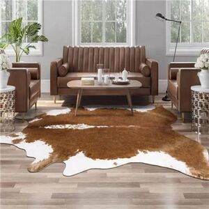 Premium Faux Cowhide Rug 4.6 x 5.2 Feet, Durable and Large Size Cow Print Rugs